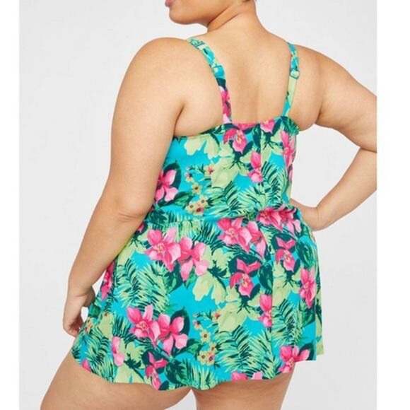 Catherines Tropical Floral Tiered Swimdress One Piece Swimsuit Plus 30W H14335 - Picture 8 of 11